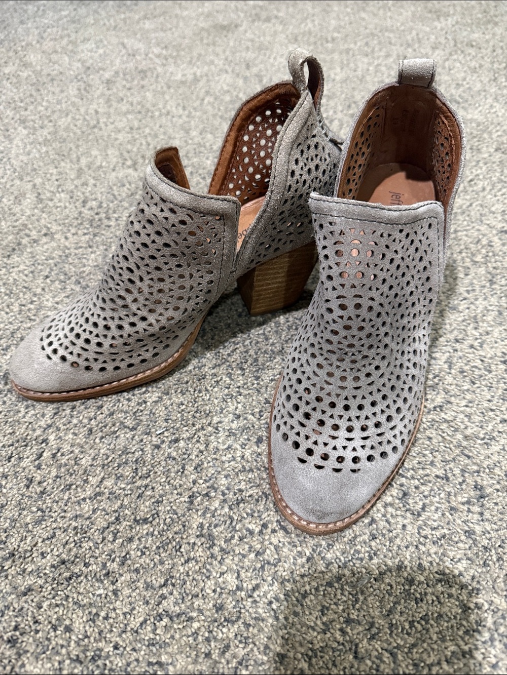 Jeffrey Campbell Light Gray Suede Laser-Cut Ankle Booties